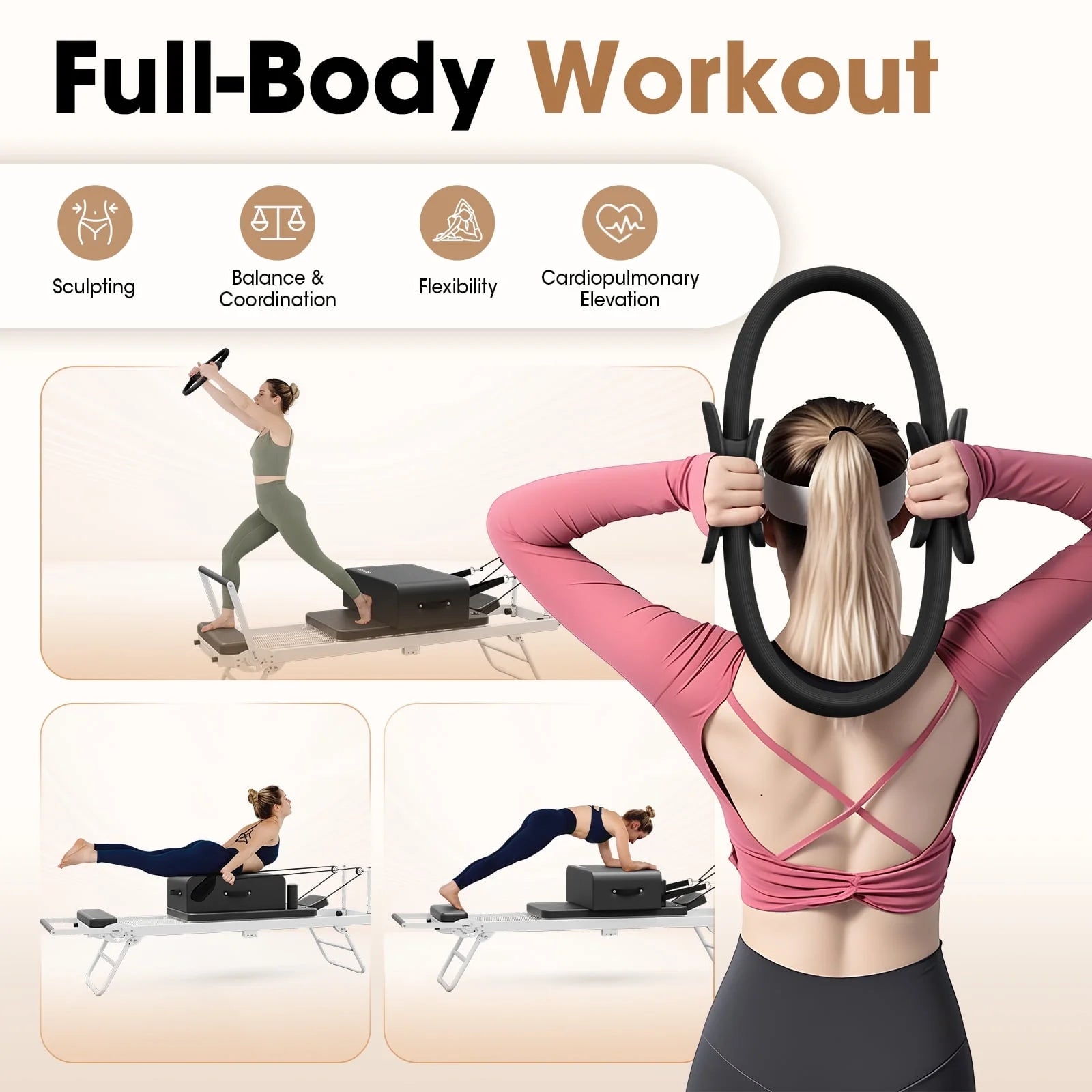 Pilates Reformer Box Set – 14" Anti-Deformation Circle with Padded Handles,Pilates Equipment for Home Gym Focusing on Toning, Arms, and Core